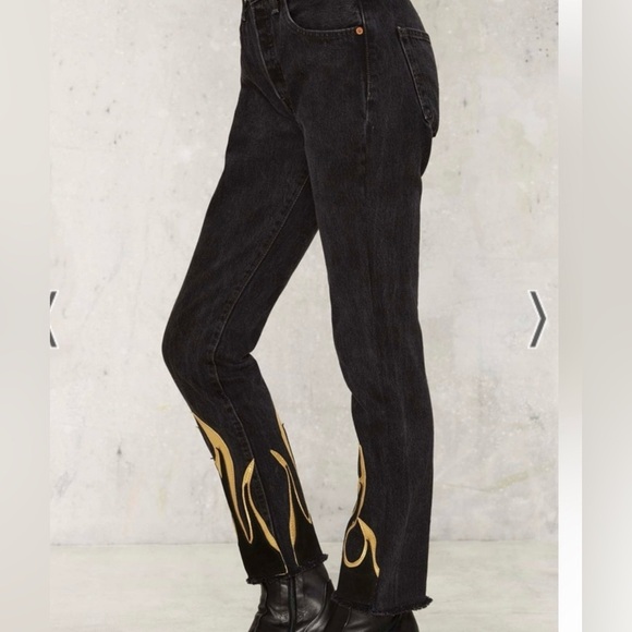 After Party Leather Flame Levi's 505 Jeans woman’s Sz 30 High Rise Vintage - Picture 2 of 11